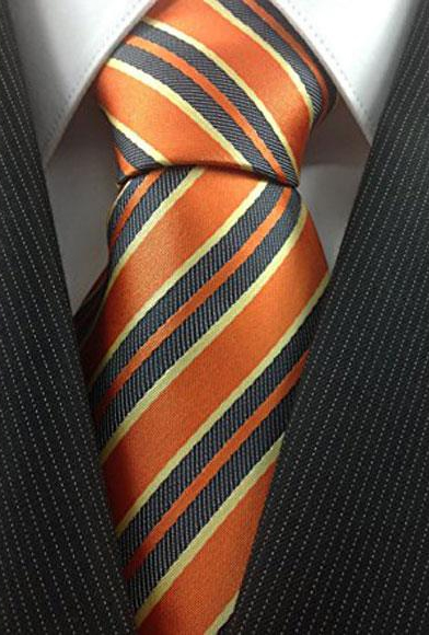 Men's Trendy Necktie Orange with Yellow and Grey Classic Design Tie -Men's Neck Ties - Mens Dress Tie - Trendy Mens Ties