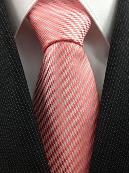 Men's Necktie Woven Salmon ~ Coral Pink and White color Stylish Tie -Men's Neck Ties - Mens Dress Tie - Trendy Mens Ties