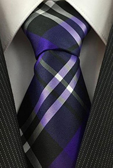 Men's Plaid Pattern Necktie Purple Black and White Woven Classic Tie-Men's Neck Ties - Mens Dress Tie - Trendy Mens Ties