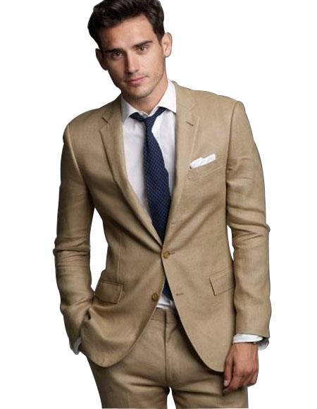 Men's Tan Two Buttons Single Breasted Linen Suit