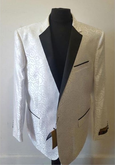 Style#-B6362 Men White Front Flap Pockets Dinner Jacket Tuxedo