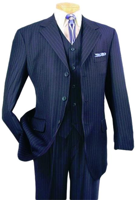 Alberto Nardoni Vested Pinstripe 100% Wool Suit Pleated Pants Three ~ 3 Buttons Vested  (Wholesale Price $95 (12pc&UPMinimum)) $175