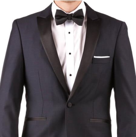 Men's Midnight Blue Two Button Hidden Flex-Fit Suit Slim Fit Tuxedo Suit