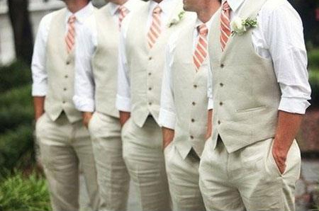 Natural 2 Button Front Groom and Groomsmen Wedding Attire