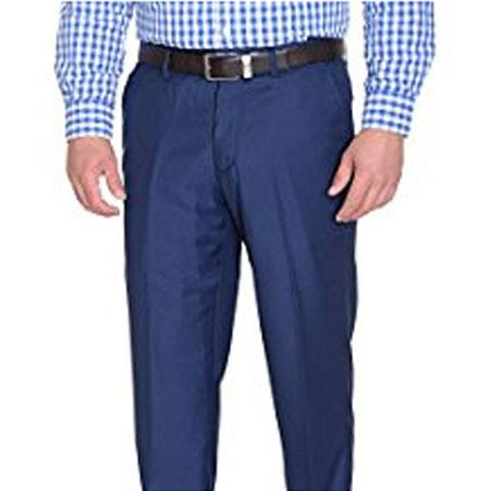 Men's Slim Fit Polyester Blend Solid Blue Flat Front Pant (We have more Braveman suits Call 1-844-650-3963 to order)