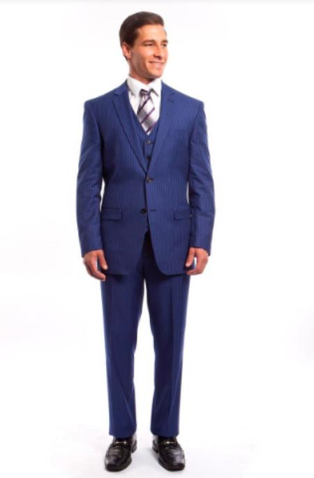 Cobalt Blue - New Blue Stripe Dress Suits - Indigo Pinstripe Business Suit
