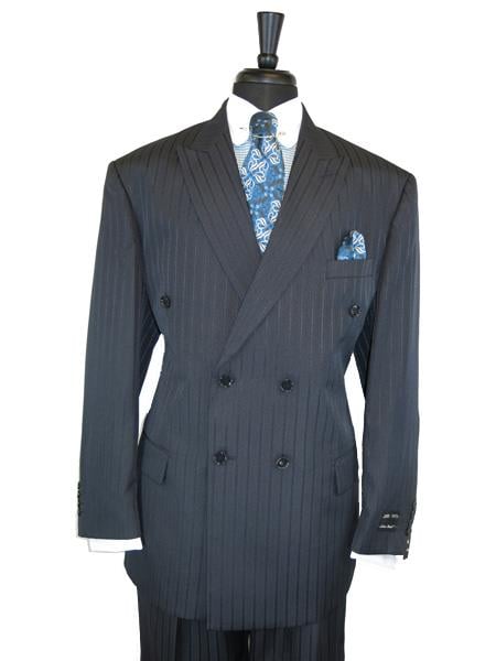 1930s Men’s Suits & Sportscoats History Double breasted Tone on Tone Shadow Stripe Dark Navy Blue $199.00 AT vintagedancer.com