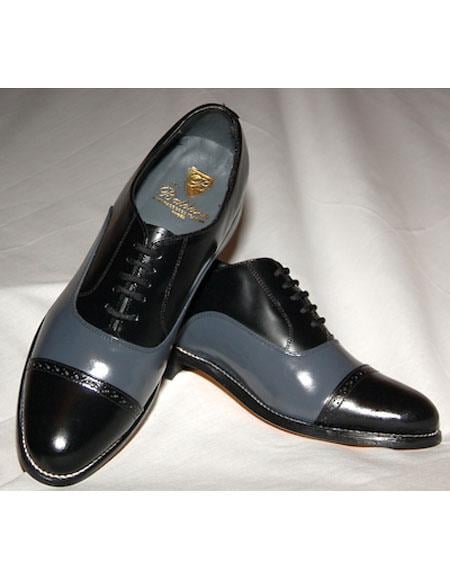Men's Leather Sole 5 Eyelet Lacing Black~Grey Shoes
