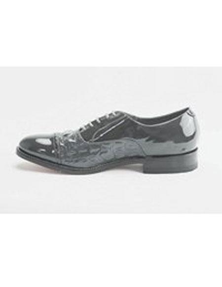 Men's Cushion Insole Horn Back Leather Sole Alligator Print Grey Shoes