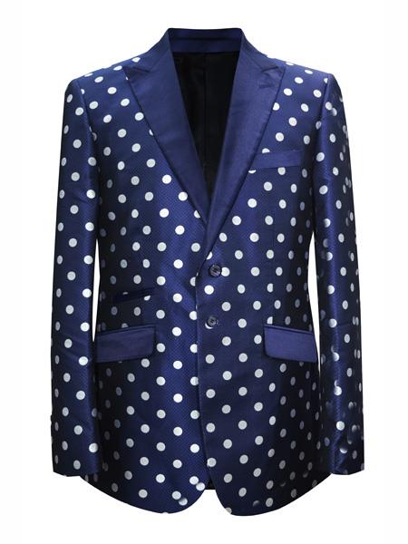 Men's 2 Button Dot Designed Navy ~ White Sport coat Blazer p