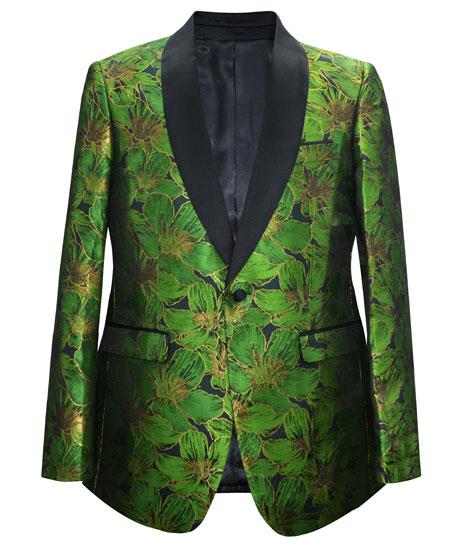 Men's Green 1 Button Velvet Slim Fit Casual Blazer On Sale