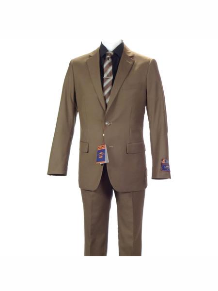 Carlo Lusso Men's 2 button fully lined slim fit Khaki suit