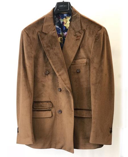 Men's Velvet ~ Blazer Jacket Ticket Pocket Coffee ~ Brown Fashion Casual Jacket Sport Coat  Men's blazer
