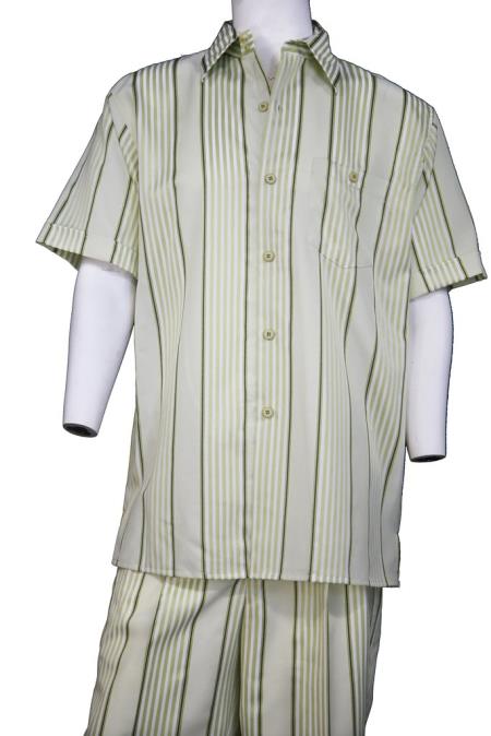 Men's Lemongrass Stripe Point Collar Short Sleeve Walking Suit
