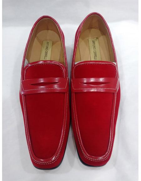Mens Leather Lining Red Cushioned Insole Shoes - Red Men's Prom Shoe