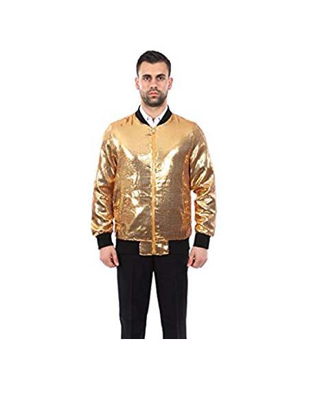 Men's Jacket Slim Fit Sequin Pattern Gold Blazer Big and Tall Bomber Jacket