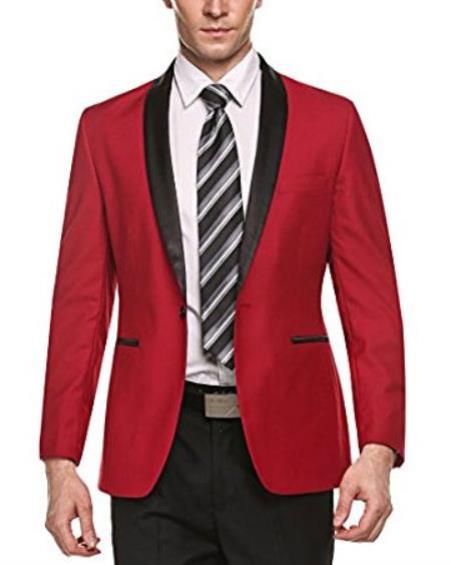 Men's Red One Button Closure Long Sleeve Blazer