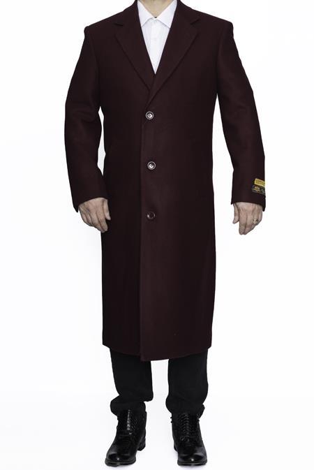 Men's Big And Tall Overcoat Long Men's Dress Topcoat -  Winter coat 4XL 5XL 6XL Burgundy ~ Wine ~ Maroon
