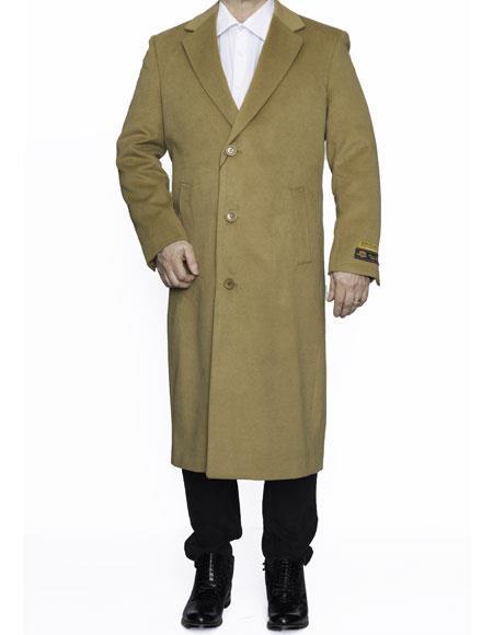 Men's Camel Three Button Notch Lapel Big And Tall Trench Coat