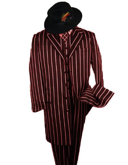 Dark Burgundy And Bold Pronounce White Stripe Zoot Suit - Pimp Suit - Zuit Suit
