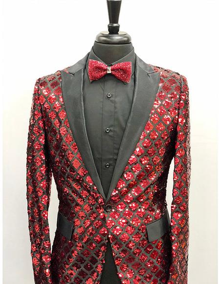 Men's Red ~ Black Cheap Priced Blazer Jacket For Men Slim Fit One Button Cheap Priced Designer Fashion Dress Casual Blazer On Sale Sequin Shiny Flashy Stage ~ Prom Fancy Cheap Blazer Jacket For Men