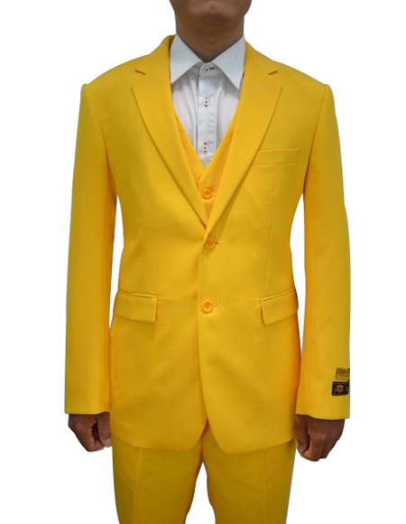 FESTIVE Colorful Alberto Nardoni Men's Vested 3 Piece Suit Yellow