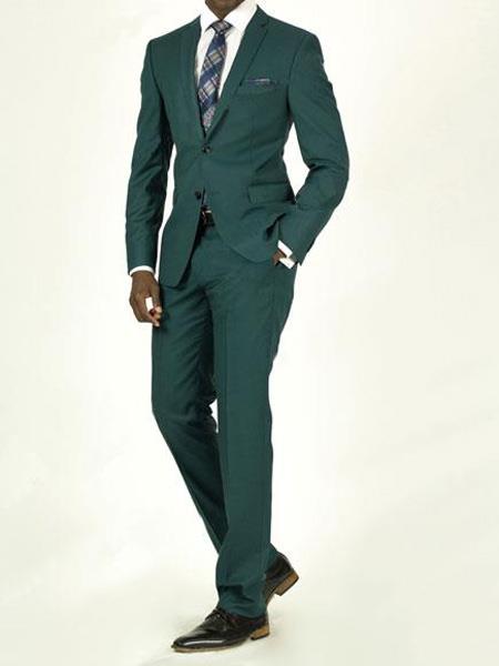 Mix and Match Suits Men's Teal Green Slim Fit Pick Stitched 2 Button Suit 