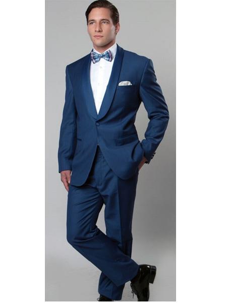Men's   One Button Slim Fit Shawl Lapel Blue Tuxedo