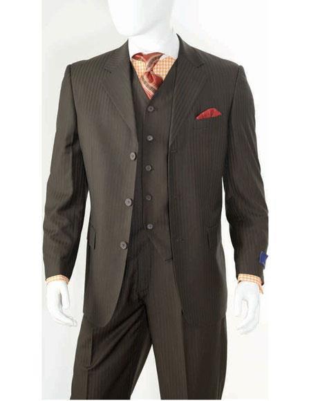 Men's 100% Wool Black Side Vents Three Button Vested Suit