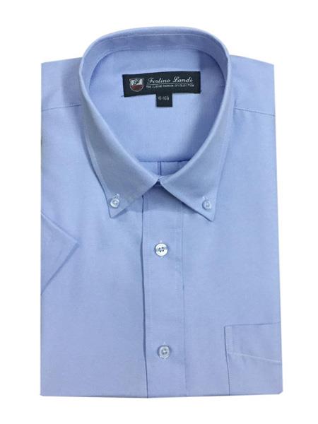 Oxford Sky Blue Men's Button Down Short Sleeve Cotton Blend Men's Dress