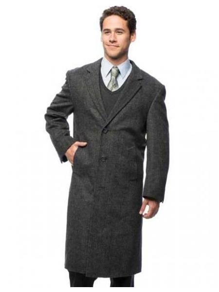 Men's Dress Coat  Herringbone Cashmere  Blend  Grey Top Coat