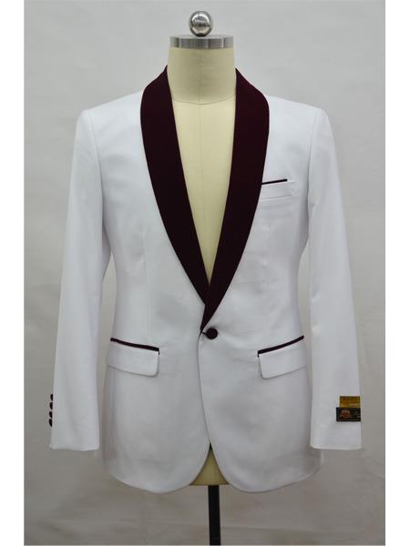 Mens Dinner Jacket Mens Blazer White ~ Burgundy Tuxedo Dinner Jacket and Blazer Two Toned