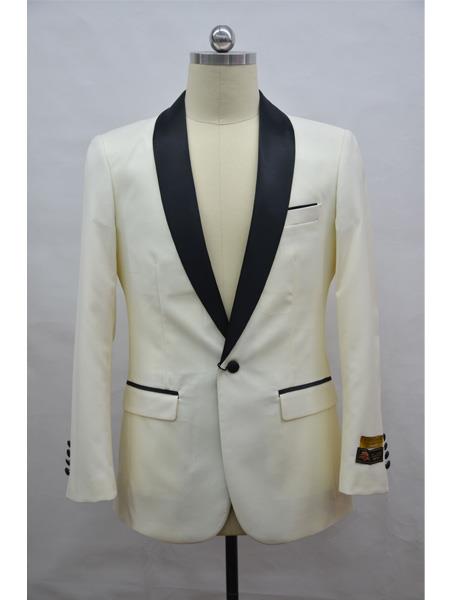 Style#-B6362 Men's Blazer  Ivory ~ Black Tuxedo Dinner Jacket and Blazer Two Toned