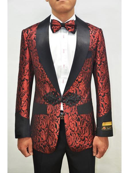 Alberto Nardoni Dinner Smoking Jacket Cheap Priced Blazer Jacket For Men Sport Jacket Paisley ~ Floral ~ Fashion Prom Pattern Red ~ Black Tuxedo (Pre back order For Jan 15 2020)