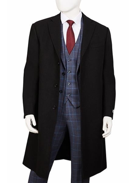 Men's Dress Coat Three Button  Wool ~ Poly Blend  Black Overcoat
