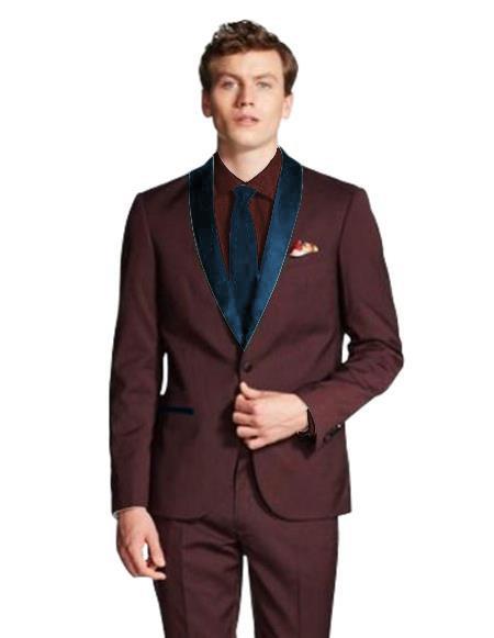 Men's Shawl Lapel  Burgundy/Navy ~ Wine ~ Maroon Suit  Tuxedo Burgundy Suit
