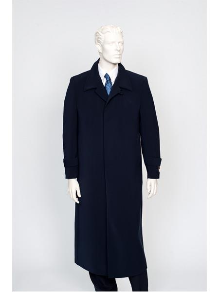 Men's Dress All Weather coat Full Length Maxi Trench Coat Navy