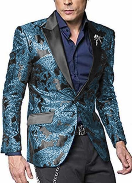 Alberto Nardoni Tuxeod Dinner Jacket Blazer Sport Coat Paisley Floral Pattern Mix Two Toned Shiny Jacket Teal Tiffany Blue ~ Dark Turquoise