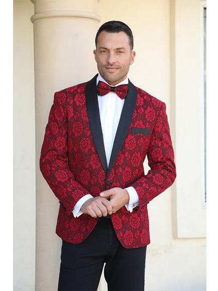 Mens Red Floral Pattern Besom Two Pockets Unique Patterned Tuxedo