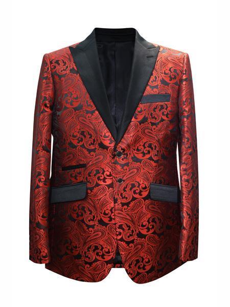 Red Men's Printed Patterned Print Floral Tuxedo