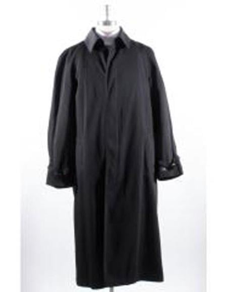 Men's Black Button Closure Big And & Tall Trench Coat 
