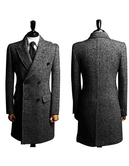 Men's Grey Double Brested Big and Tall Long Men's Dress Topcoat