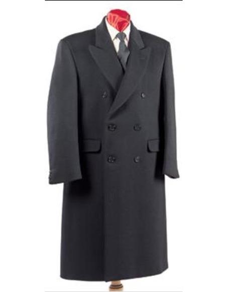Men's Black Big and Tall Long Men's Dress Topcoat -  Winter coat