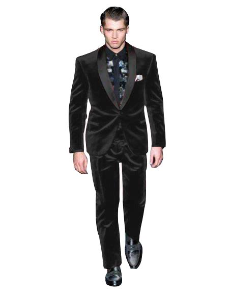 Men's Black One Button  Suit Men's Velvet Suit  Fabric Shawl Collar Tuxedo