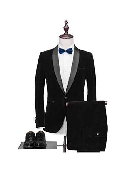 Men's Black Alberto Nardoni Men's Velvet Suit Shawl Collar Tuxdo Suit 