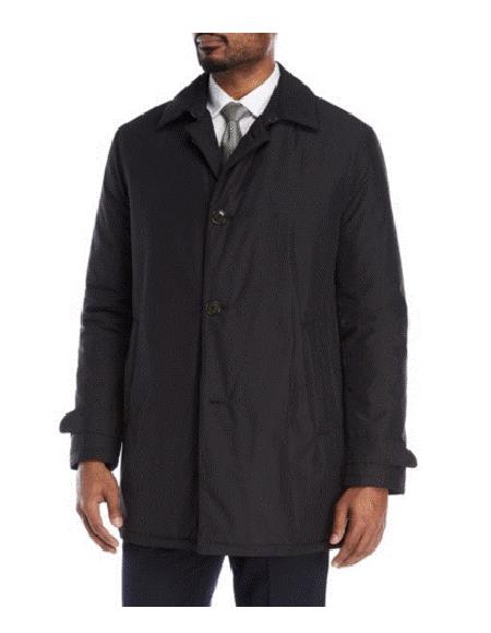 Collared Three-Button Black 36 inch length Trench Coat