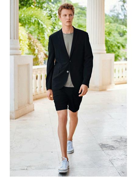 Men's Summer Business Suits With Shorts Pants Set  Black