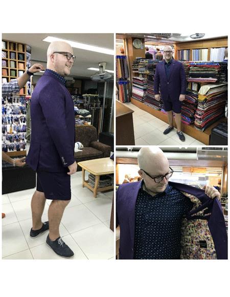 Men's Summer Business Suits With Shorts Pants Set  Dark Purpel
