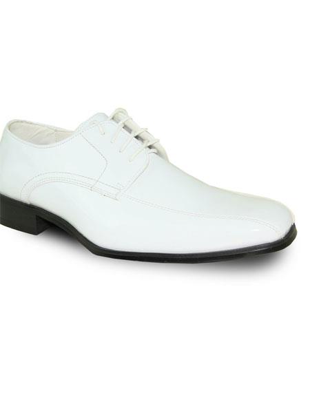 Men's White Lace Up Square Toe Shiny Shoe