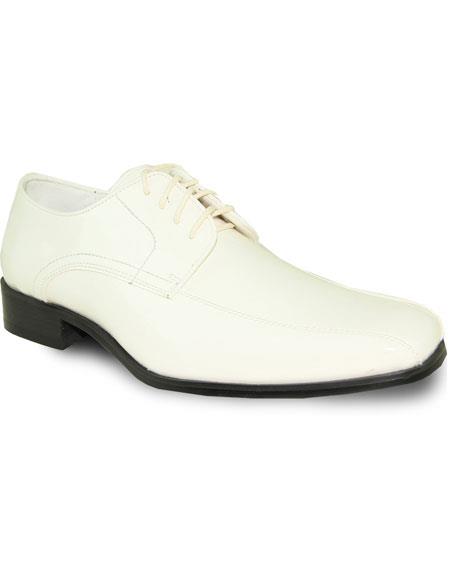 Men's Ivory Stapled Heel Square Toe Shiny Shoe